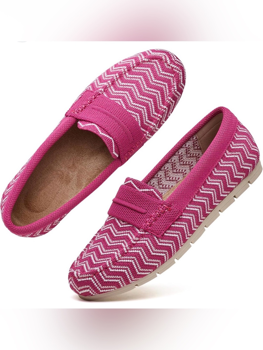 Women’s Hot Pink Chevron Knit Slip-On Loafers